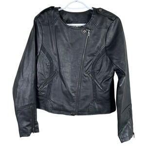 NEW BKE Buckle Moto Motorcycle Jacket Womens M Black Faux Leather‎ Lace Full Zip